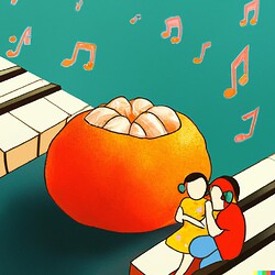 DALL·E 2023-01-04 16.01.42 - a tangerine producing colorful music for a couple in love artwork