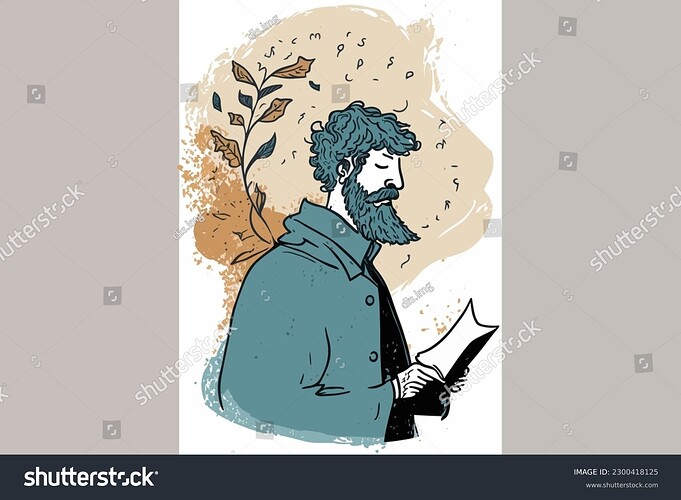 stock-vector-doodle-inspired-poet-cartoon-sticker-sketch-vector-illustration-2300418125. Poeta inspirado