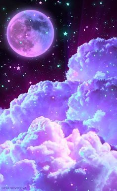 #fondo #luna #estrellas #rosa #violeta #tumblr
