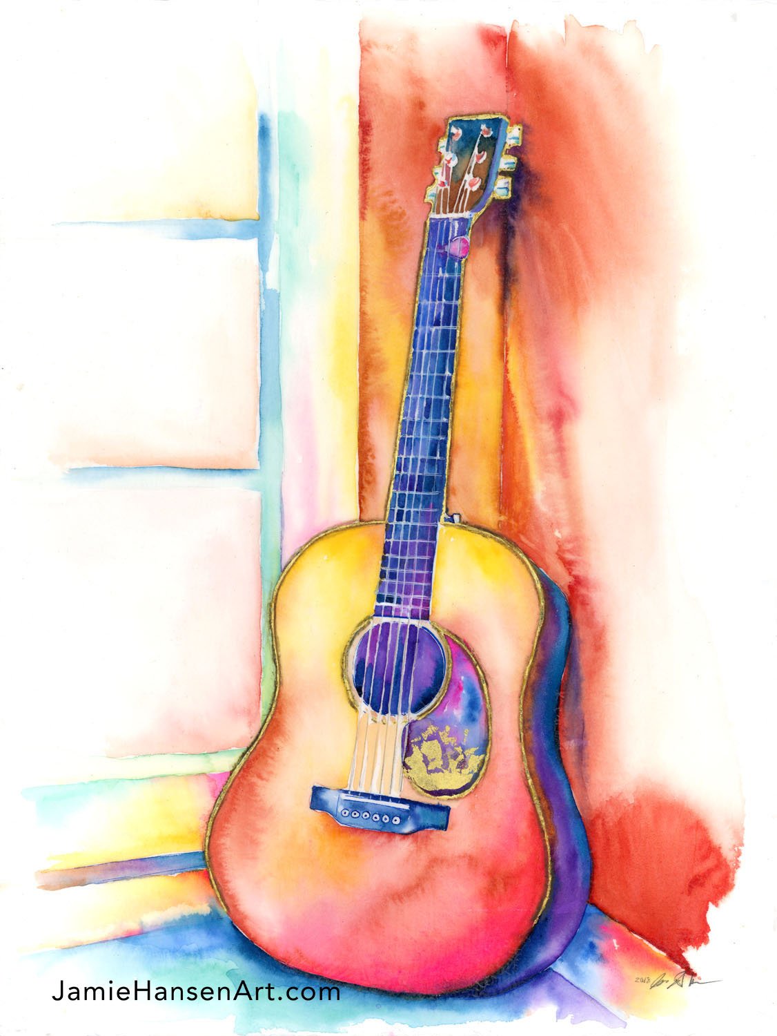 A Room of My Own Acoustic Guitar Watercolor Painting - Jamie Hansen Art